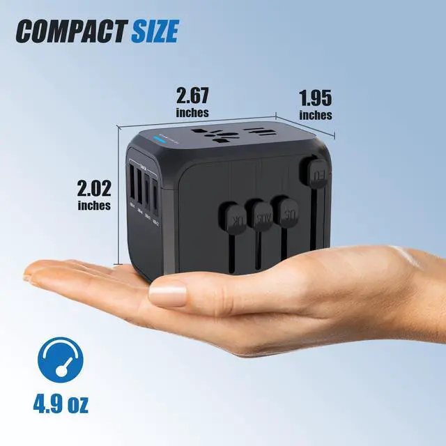 Alt view image 3 of 6 - Universal Travel Adapter Worldwide All in One International Wall Charger AC Plug Adaptor with 2 USB-C and 2 USB-A Ports for 200+ Countries 100V-250V (EU UK USA AU Plug) Black