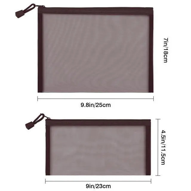 Alt view image 7 of 7 - 12 Pieces Zipper Nylon Mesh Pouch, Mesh Cosmetic Bags Makeup Bags Pencil Case, Multipurpose Travel Bags for Cosmetic School Office Supplies and Travel Accessories (Coffee, A5)