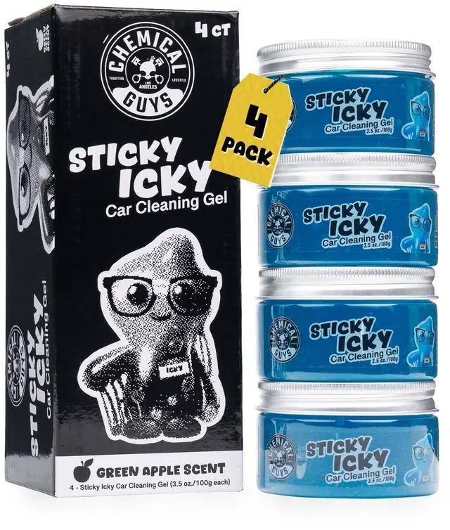 Main image of Sticky Icky Car Cleaning Gel, Green Apple, Interior Car Cleaner, Reusable Automotive Crevice & Interior Dust Cleaner for Air Vents, Consoles, Cup Holders & Keyboards, 4 Pack (100g Each)
