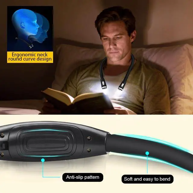 Alt view image 2 of 7 - Neck Reading Light, Rechargeable Book Light for Reading in Bed, Hands Free, 360° Flexible Arms, Neck Light for Reading, Knitting, Camping, Repairing