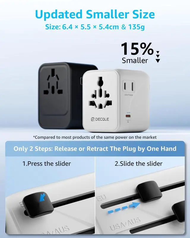 Alt view image 4 of 7 - Universal Travel Adapter, International Travel Plug Adapter with 3 USB-C 2 USB-A Ports 35W, All in One Portable Socket, for USA, UK, EU, AU 224+ Countries (White)