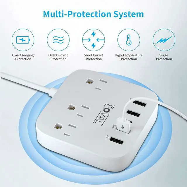 Alt view image 4 of 4 - European Travel Plug Adapter, FOVAL EU UK US Power Strip with USB C and 4 USB Ports, 3 AC Outlets, Wall Mountable, 5ft Extension Cord, Compact for Travel, Cruise Ship, Home Office (White)