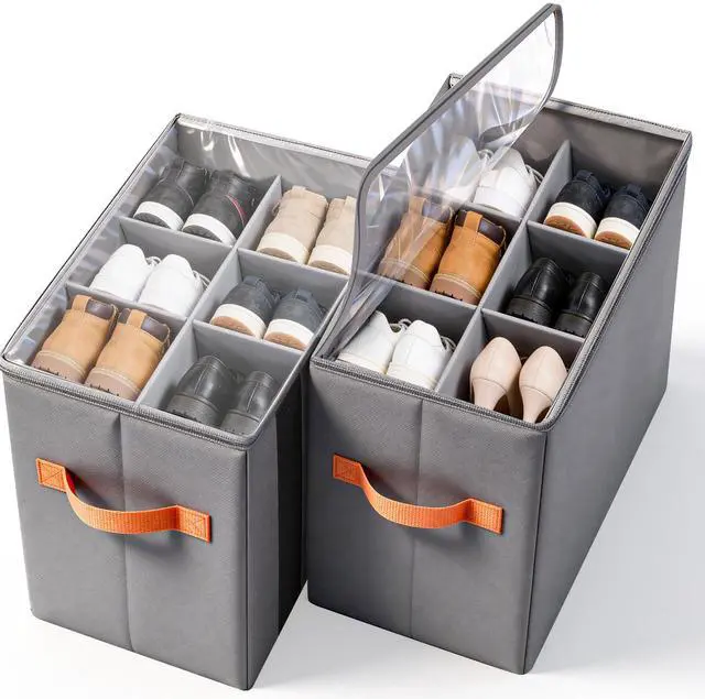 Main image of Smell Proof Shoe Organizer for Closet 2 Pack - Shoe Storage Box Bin Cubes