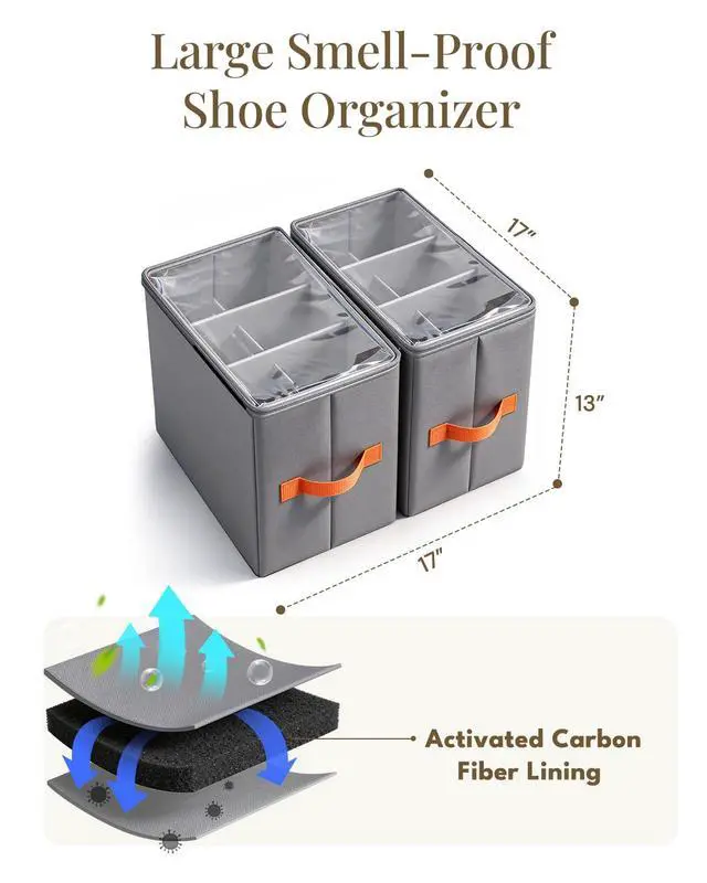 Alt view image 3 of 7 - Smell Proof Shoe Organizer for Closet 2 Pack - Shoe Storage Box Bin Cubes