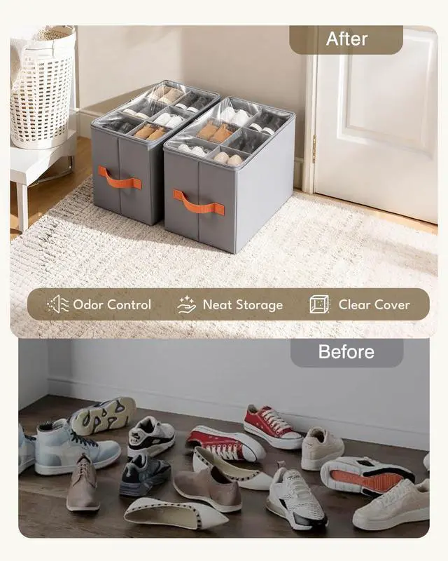 Alt view image 6 of 7 - Smell Proof Shoe Organizer for Closet 2 Pack - Shoe Storage Box Bin Cubes