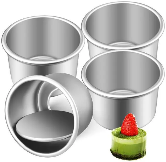 Main image of 12 Pcs 2 Inch Mini Cake Pans with Removable Bottom -Round Aluminum Baking Molds for Cheesecakes, Cupcakes, and Individual Desserts