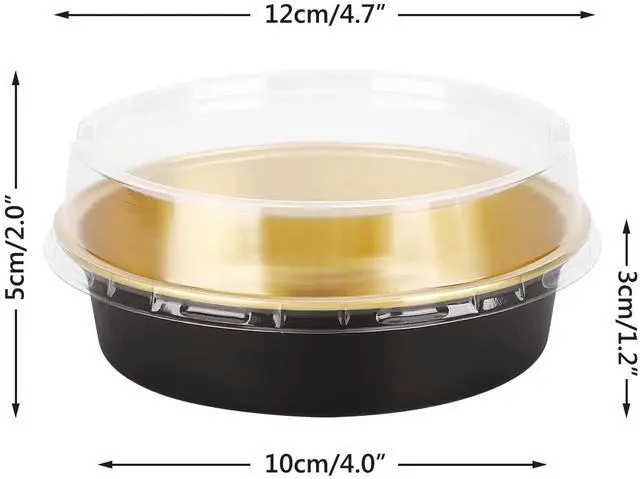 Alt view image 2 of 6 - Aluminum Cupcake Pans With Lids, 4 Inch 50 Pack Disposable Pie Pans For Cake, 8 Oz Aluminum Pie Pan Tin Black Golden Tart Pans Round Oven Baking Mini Cake Pan For Pie Tart Quiche