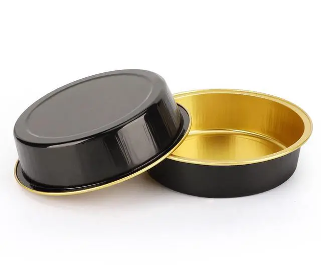 Alt view image 6 of 6 - Aluminum Cupcake Pans With Lids, 4 Inch 50 Pack Disposable Pie Pans For Cake, 8 Oz Aluminum Pie Pan Tin Black Golden Tart Pans Round Oven Baking Mini Cake Pan For Pie Tart Quiche