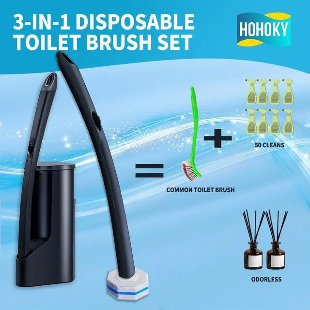 Alt view image 3 of 7 - Disposable Toilet Brush with 50 Wand Cleaner Refills PadsWall Mounted Toilet Bowl Holder SetToilet Cleaning System Starter KitBathroom Cleaning System for Sink Bathtub Wash Basin