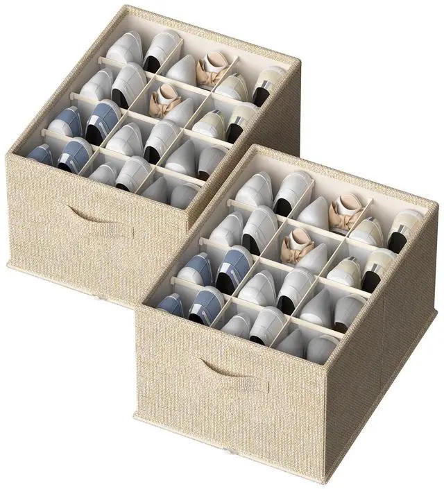 Main image of 2 Pack Shoe Organizer for Closet,Foldable Shoe Organizer,Fits up to 24 Pairs,Storage Containers With Bottom Support for Shoes