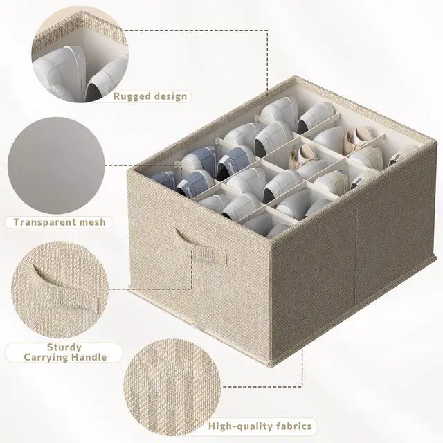 Alt view image 4 of 7 - 2 Pack Shoe Organizer for Closet,Foldable Shoe Organizer,Fits up to 24 Pairs,Storage Containers With Bottom Support for Shoes