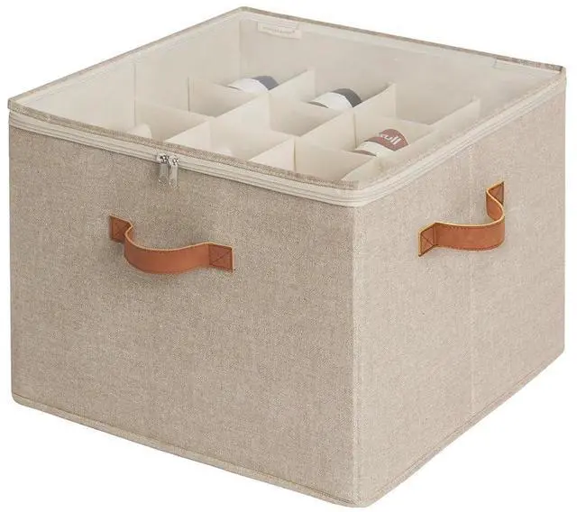 Main image of Shoe Organizer for Closet, Shoe Cubby Storage Containers with Adjustable Dividers and Clear Cover, Foldable Shoe Storage Box for Sandals, Sneakers, Fits up to 16 Pairs, Taupe