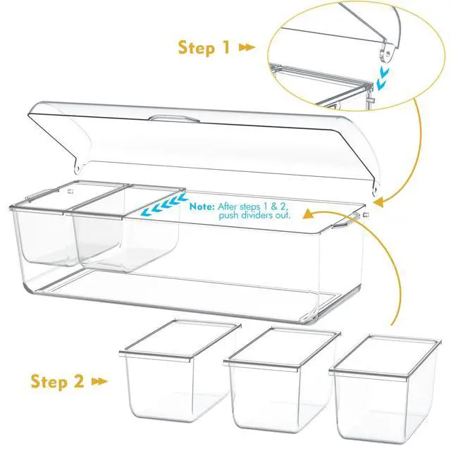 Alt view image 2 of 6 - Condiment Tray with Stainless Steel 5 Spoons, 5 Forks and 1 Clip, Chilled Condiment Server, Condiment Server, Bar Garnish Holder on Ice, Bar Accessories Fruit and Salad with Removable Trays and Lid