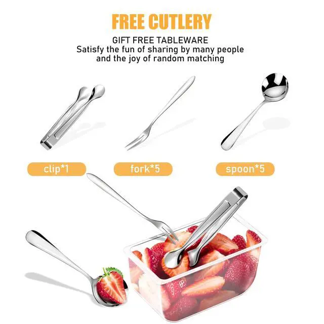 Alt view image 5 of 6 - Condiment Tray with Stainless Steel 5 Spoons, 5 Forks and 1 Clip, Chilled Condiment Server, Condiment Server, Bar Garnish Holder on Ice, Bar Accessories Fruit and Salad with Removable Trays and Lid