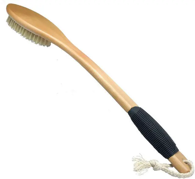Main image of Bath Brush Wooden Curved Long Handle Antiskid Shower Brush for Exfoliating, Natural Bristle Scrubber for Back Use Wet or Dry