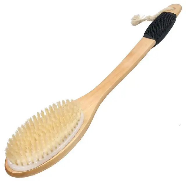 Alt view image 4 of 7 - Bath Brush Wooden Curved Long Handle Antiskid Shower Brush for Exfoliating, Natural Bristle Scrubber for Back Use Wet or Dry