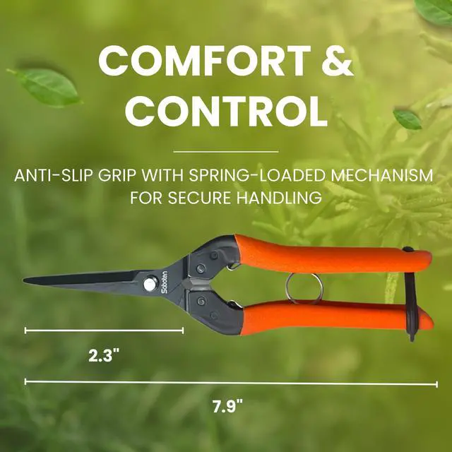 Alt view image 6 of 7 - Professional Japanese Harvesting Shears, Straight Precision Blade, Black Fluorine-Coated Stainless Steel, Spring-Loaded, Shock-Absorbing Grip, Safety Lock, Made in Japan