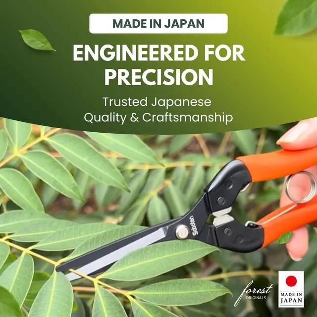 Alt view image 7 of 7 - Professional Japanese Harvesting Shears, Straight Precision Blade, Black Fluorine-Coated Stainless Steel, Spring-Loaded, Shock-Absorbing Grip, Safety Lock, Made in Japan