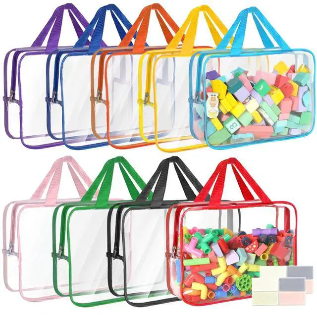 Main image of 9 Packs Toy Storage Bags with Labels, 11.8x8.7x3.9In Large PVC Reusable Clear Board Game Storage with Zipper, Travel Waterproof Organizer Bags for Building Blocks, Puzzle, Books, Stationery