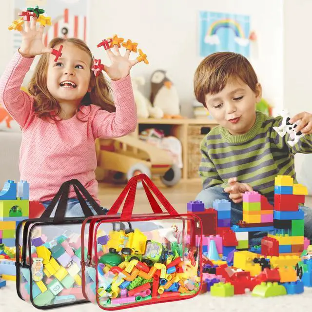 Alt view image 4 of 7 - 9 Packs Toy Storage Bags with Labels, 11.8x8.7x3.9In Large PVC Reusable Clear Board Game Storage with Zipper, Travel Waterproof Organizer Bags for Building Blocks, Puzzle, Books, Stationery
