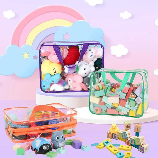 Alt view image 5 of 7 - 9 Packs Toy Storage Bags with Labels, 11.8x8.7x3.9In Large PVC Reusable Clear Board Game Storage with Zipper, Travel Waterproof Organizer Bags for Building Blocks, Puzzle, Books, Stationery