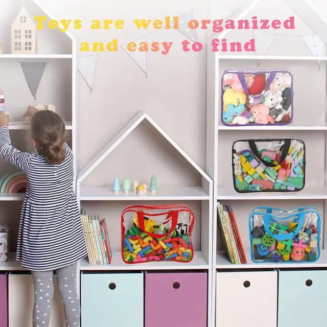 Alt view image 7 of 7 - 9 Packs Toy Storage Bags with Labels, 11.8x8.7x3.9In Large PVC Reusable Clear Board Game Storage with Zipper, Travel Waterproof Organizer Bags for Building Blocks, Puzzle, Books, Stationery