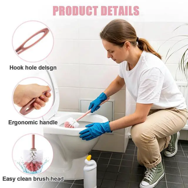 Alt view image 5 of 7 - 15 Pcs Toilet Brush,17.3" Bathroom Toilet Bowl Brush,Commercial Heavy Duty Toilet Bowl with Hook & Gloves,Long Handle Toilet Bowl for Household Cleaning,Professional/Janitorial Scrub Brush for Toilet