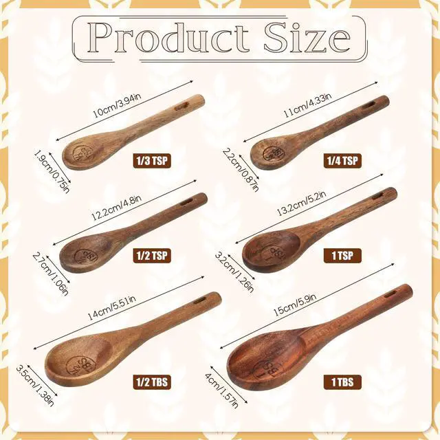 Alt view image 3 of 7 - 10-Piece Wooden Measuring Cups and Spoons Set, Handcrafted Acacia Wooden Measuring Cups - Solid Acacia Wood, Laser Engraved, Wood Rustic Kitchen Accessories for Baking, Cooking