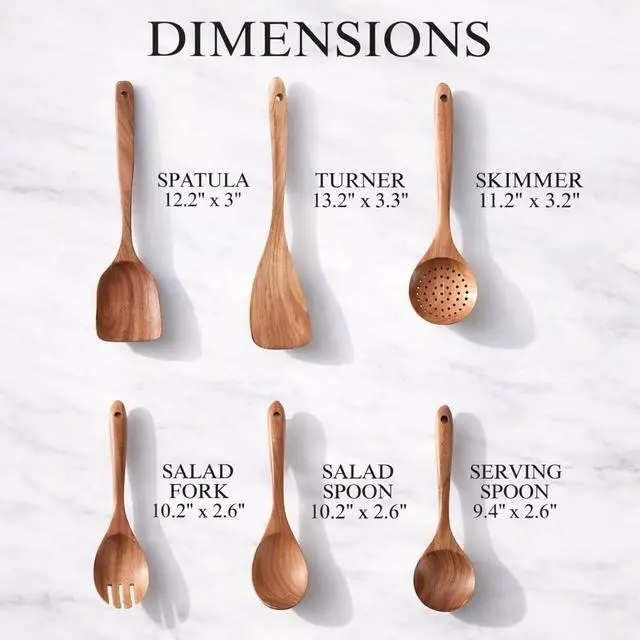 Alt view image 2 of 7 - 6-Piece Wooden Utensil Set Premium Teak Wood Cooking Spoons & Spatulas, Non-Stick, Heat-Resistant, Durable & Eco-Friendly Kitchen Tools for Cooking & Serving