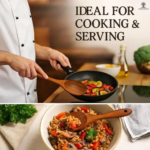 Alt view image 4 of 7 - 6-Piece Wooden Utensil Set Premium Teak Wood Cooking Spoons & Spatulas, Non-Stick, Heat-Resistant, Durable & Eco-Friendly Kitchen Tools for Cooking & Serving