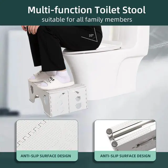 Alt view image 2 of 5 - Foldable Toilet Stool, 7inches Healthy Bathroom Squatting Posture Poop Stool with Anti-Slip Feet, A Good Helper to Effective Relief of Constipation, Easy to Storage Toilet Squat Stool.