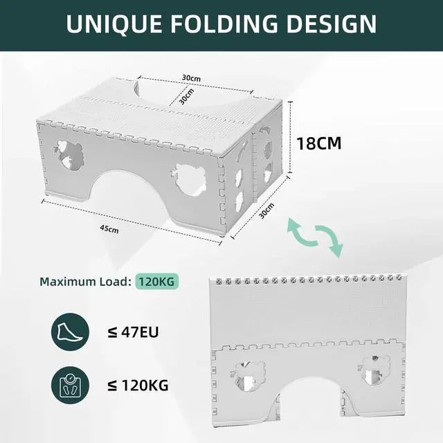 Alt view image 5 of 5 - Foldable Toilet Stool, 7inches Healthy Bathroom Squatting Posture Poop Stool with Anti-Slip Feet, A Good Helper to Effective Relief of Constipation, Easy to Storage Toilet Squat Stool.