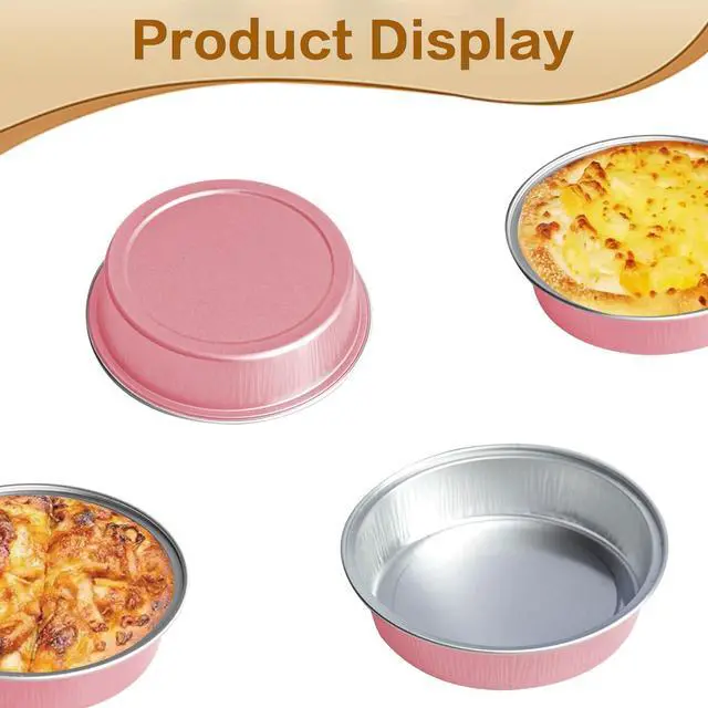 Alt view image 5 of 7 - Mini Cake Pans With Lids And Spoons, Baking Tins For Round Small Desserts 7 Oz Aluminum Foil Baking Pans Disposable Ramekins Individual Cake Containers Holders For Tart Quiche Flan (50, Pink)