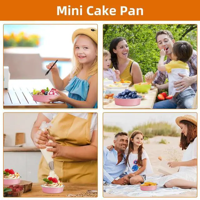 Alt view image 6 of 7 - Mini Cake Pans With Lids And Spoons, Baking Tins For Round Small Desserts 7 Oz Aluminum Foil Baking Pans Disposable Ramekins Individual Cake Containers Holders For Tart Quiche Flan (50, Pink)