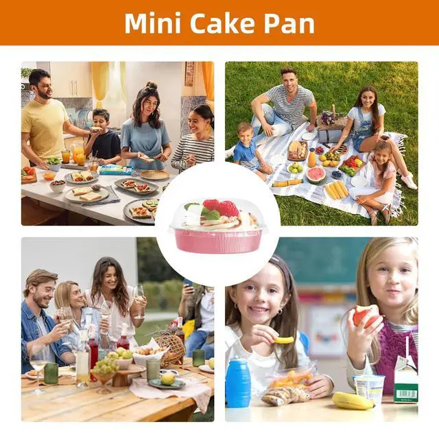 Alt view image 7 of 7 - Mini Cake Pans With Lids And Spoons, Baking Tins For Round Small Desserts 7 Oz Aluminum Foil Baking Pans Disposable Ramekins Individual Cake Containers Holders For Tart Quiche Flan (50, Pink)
