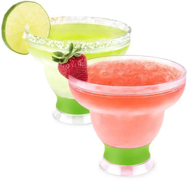 Main image of FREEZE Stemless Margarita Glasses, Insulated Plastic Cocktail Glasses for Frozen Drinks, Double Wall Chiller Cups for Beach, Outdoor Party, Home Bar, Margarita Gifts, 12 oz, Set of 2, Green