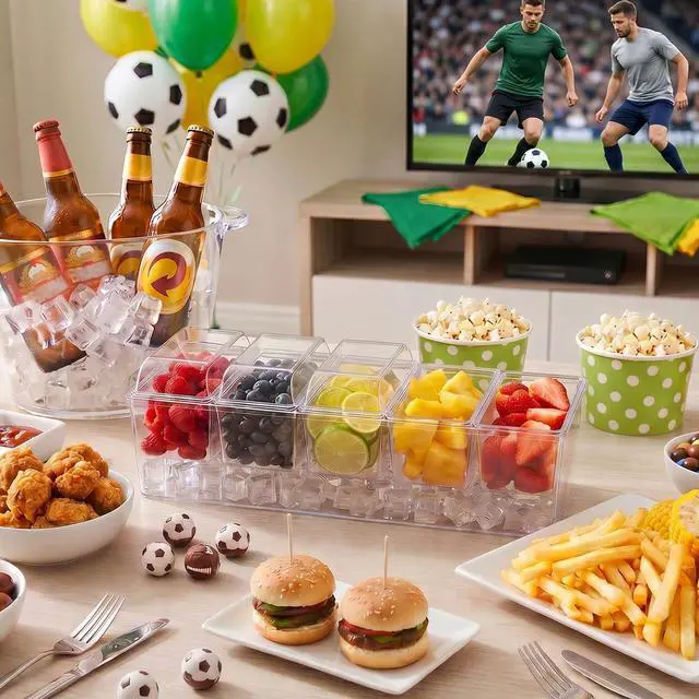 Alt view image 2 of 7 - Chilled Condiment Caddy with 5 x 20 oz Containers, Compact 15" Garnish Tray with Lids for Bartenders, Taco Bar Party Serving Set & Dirty Soda Bar Supplies, Ideal for Fruit, Salad, Toppings