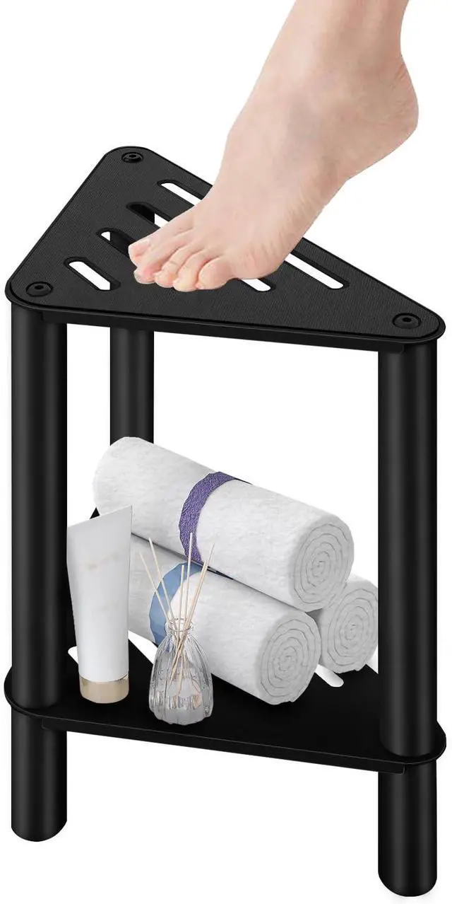 Main image of Shower Foot Rest, Shower Stool for Inside Shower, Stainless Steel Waterproof Shower Stool for Shaving Legs - Corner Bathroom Bench Seat with Storage Shelf for Small Shower Spaces