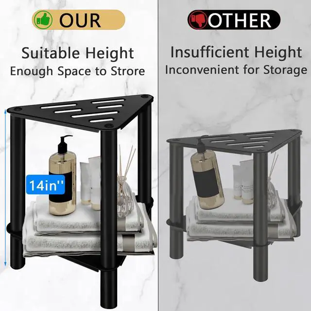 Alt view image 3 of 6 - Shower Foot Rest, Shower Stool for Inside Shower, Stainless Steel Waterproof Shower Stool for Shaving Legs - Corner Bathroom Bench Seat with Storage Shelf for Small Shower Spaces