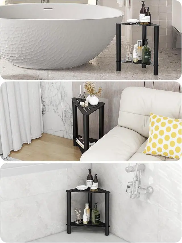 Alt view image 6 of 6 - Shower Foot Rest, Shower Stool for Inside Shower, Stainless Steel Waterproof Shower Stool for Shaving Legs - Corner Bathroom Bench Seat with Storage Shelf for Small Shower Spaces