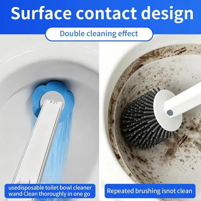 Alt view image 5 of 7 - Disposable Toilet Brush Kit with 48 Refill Heads, Holder Storage Caddy Wall-Mounted Toilet Bowl Wand Scrubber for Bathroom Toilet Cleaner Toilet Bowl