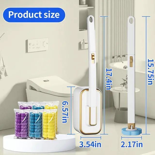 Alt view image 6 of 7 - Disposable Toilet Brush Kit with 48 Refill Heads, Holder Storage Caddy Wall-Mounted Toilet Bowl Wand Scrubber for Bathroom Toilet Cleaner Toilet Bowl