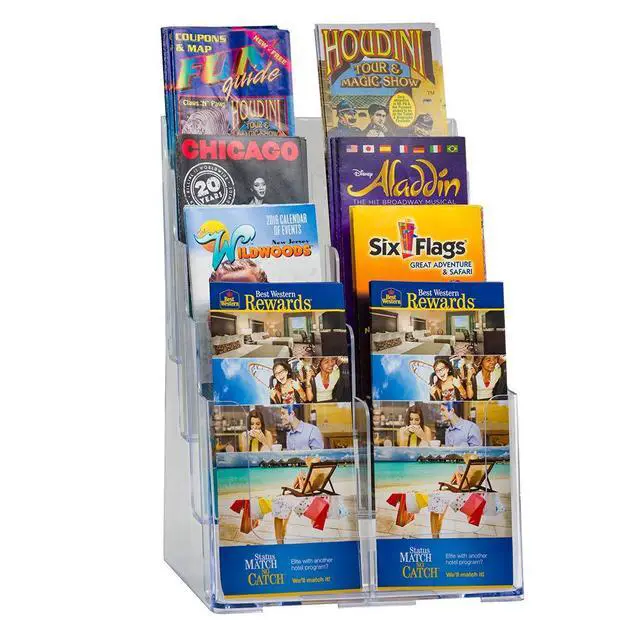 Alt view image 2 of 3 - 52377, Clear Four-Tier Eight-Pocket Trifold Brochure Holder, Document Holder Desk Organizer for Countertop or Wall Mount Menu Holder Display Stand for Flyers, Leaflets and Pamphlets