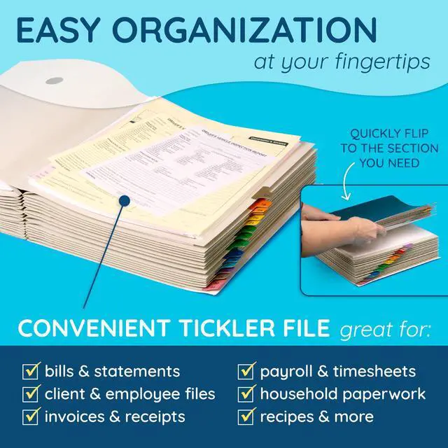 Alt view image 2 of 7 - 1-31 Desk File Sorter, 31 Day Accordion File Organizer, Letter Size Document Sorter and Tickler Folder, Blue