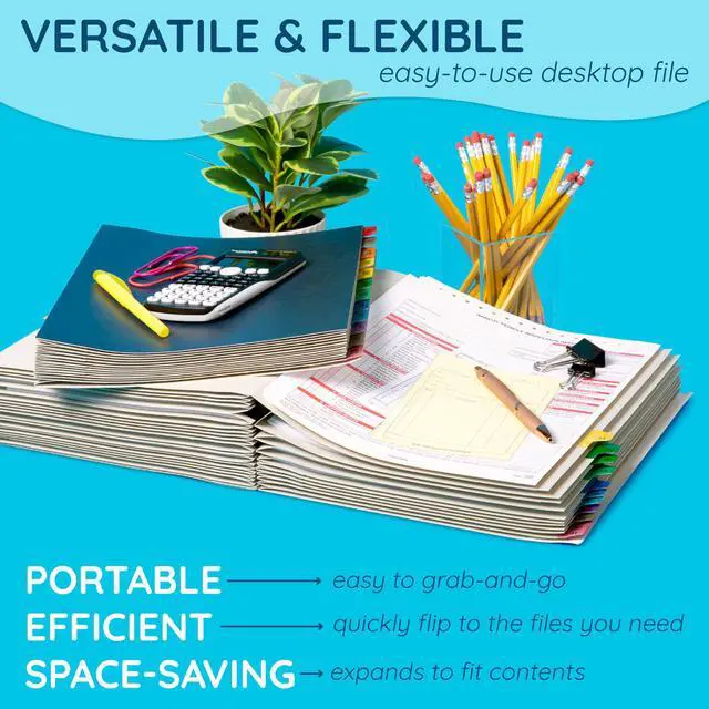 Alt view image 5 of 7 - 1-31 Desk File Sorter, 31 Day Accordion File Organizer, Letter Size Document Sorter and Tickler Folder, Blue