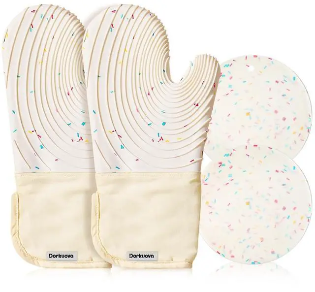 Main image of Silicone Mitts Oven,Silicone Oven Mitts Pair,Oven Gloves, BPA-Free, Long Cooking Mitts,Oven mits/Glove Set for BBQ, 4 Pieces (Milky White)