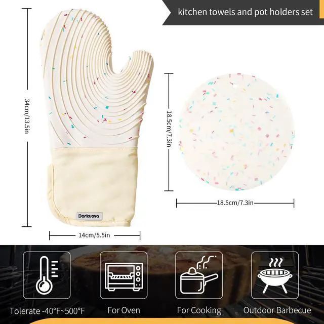 Alt view image 2 of 6 - Silicone Mitts Oven,Silicone Oven Mitts Pair,Oven Gloves, BPA-Free, Long Cooking Mitts,Oven mits/Glove Set for BBQ, 4 Pieces (Milky White)