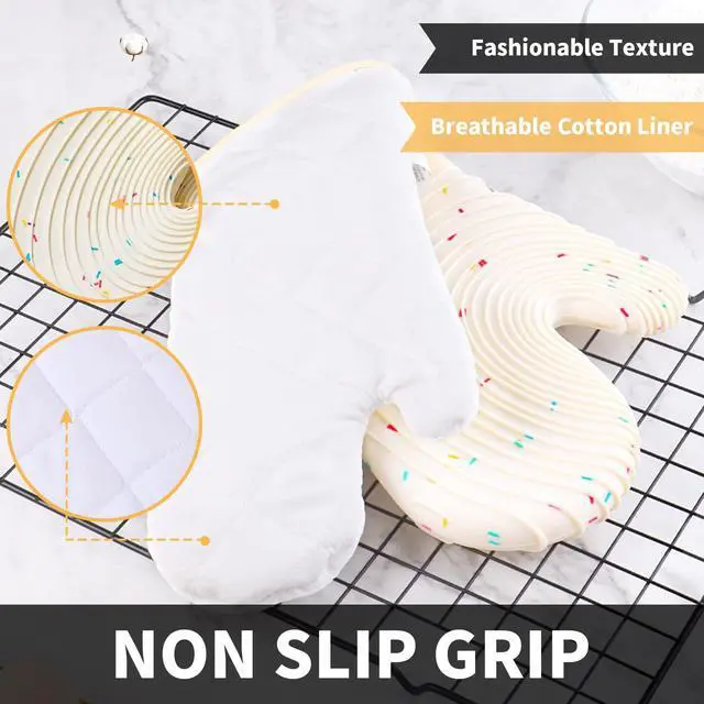 Alt view image 3 of 6 - Silicone Mitts Oven,Silicone Oven Mitts Pair,Oven Gloves, BPA-Free, Long Cooking Mitts,Oven mits/Glove Set for BBQ, 4 Pieces (Milky White)