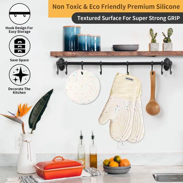 Alt view image 6 of 6 - Silicone Mitts Oven,Silicone Oven Mitts Pair,Oven Gloves, BPA-Free, Long Cooking Mitts,Oven mits/Glove Set for BBQ, 4 Pieces (Milky White)