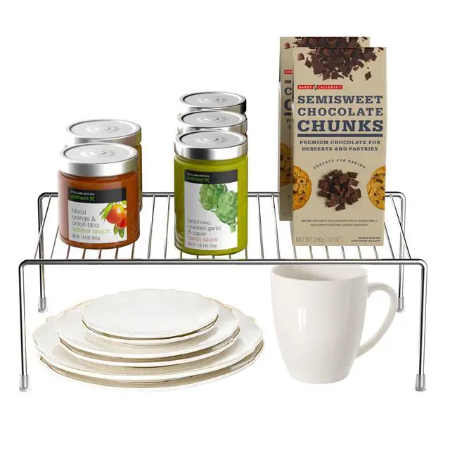 Alt view image 2 of 7 - Set of 2 Kitchen Cabinet Shelf Organizer, Medium (13 x 9.4 Inch) Bathroom Cabinet Organization Wire Shelf Rack, Rustproof Storage Space Saver Shelves for Countertops Pantries Utensils